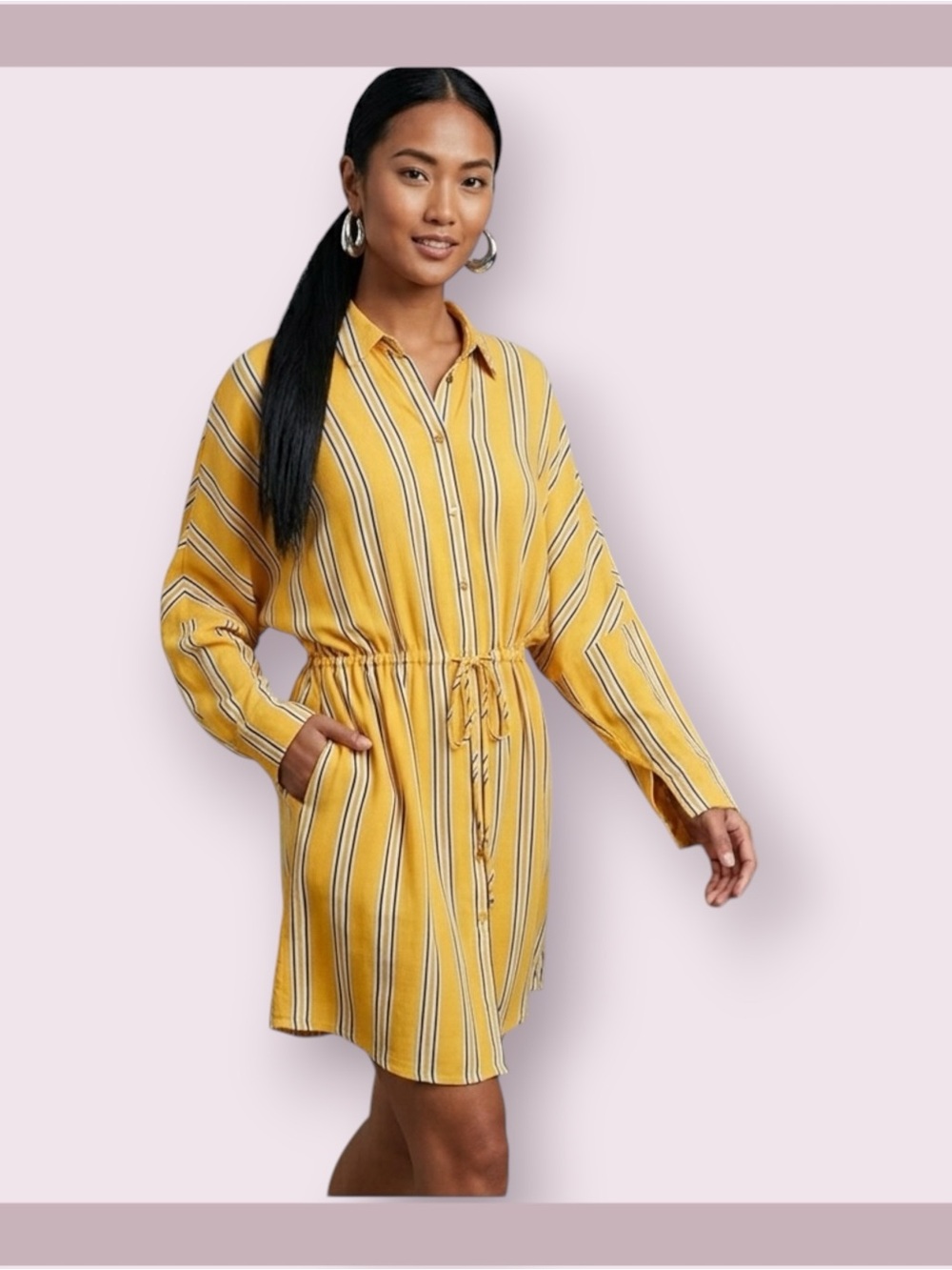 Topshop Mustard Yellow Striped Shirtdress